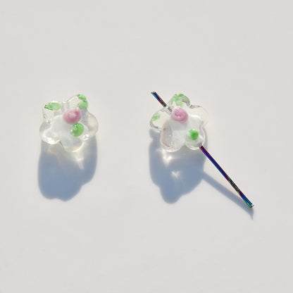 Lampwork Glass Beads Five Petal Flower Handmade Vintage 16mm 10pcs 8
