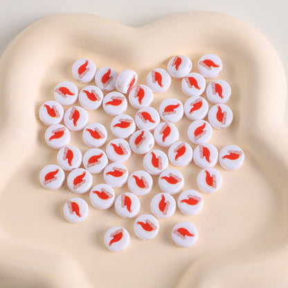 Christmas Theme Flat Acrylic Beads 5x10mm Santa Gift Printed 100pcs 12