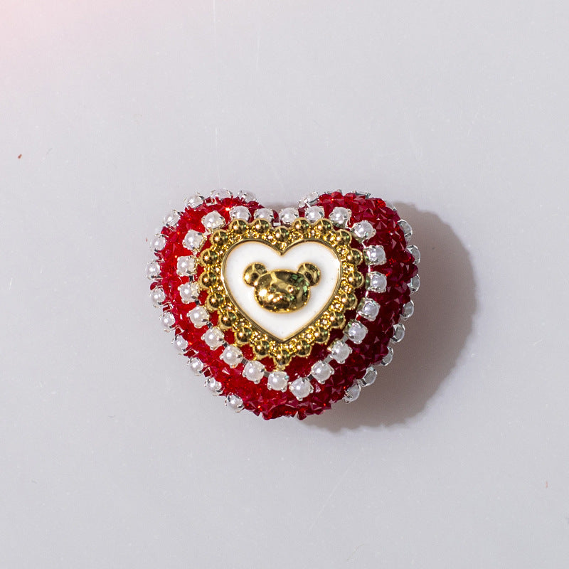 Heart Bear Rhinestone Acrylic Focal Beads 27.5x24.6mm 10pcs 7