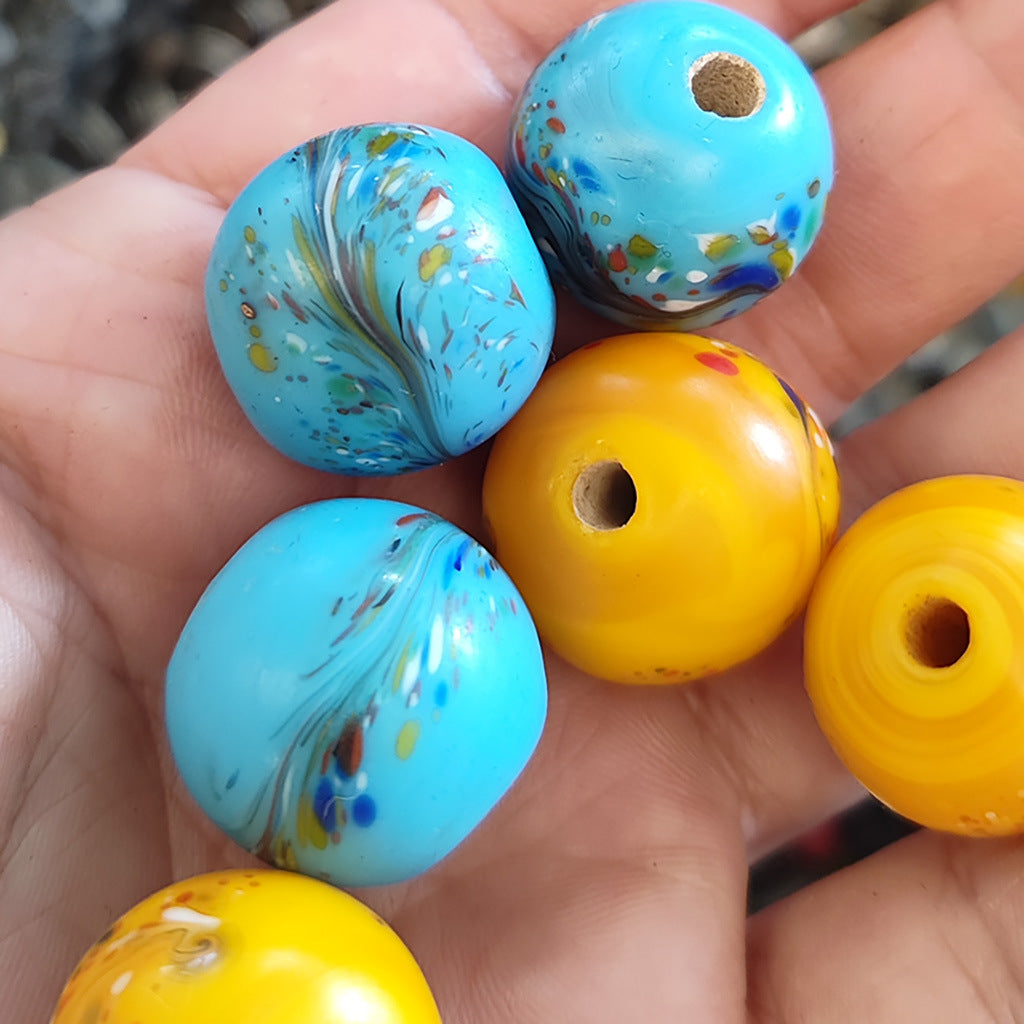 Lampwork Glass Beads Round 20mm Ancient Jade Color Phoenix Tail 5pcs 4