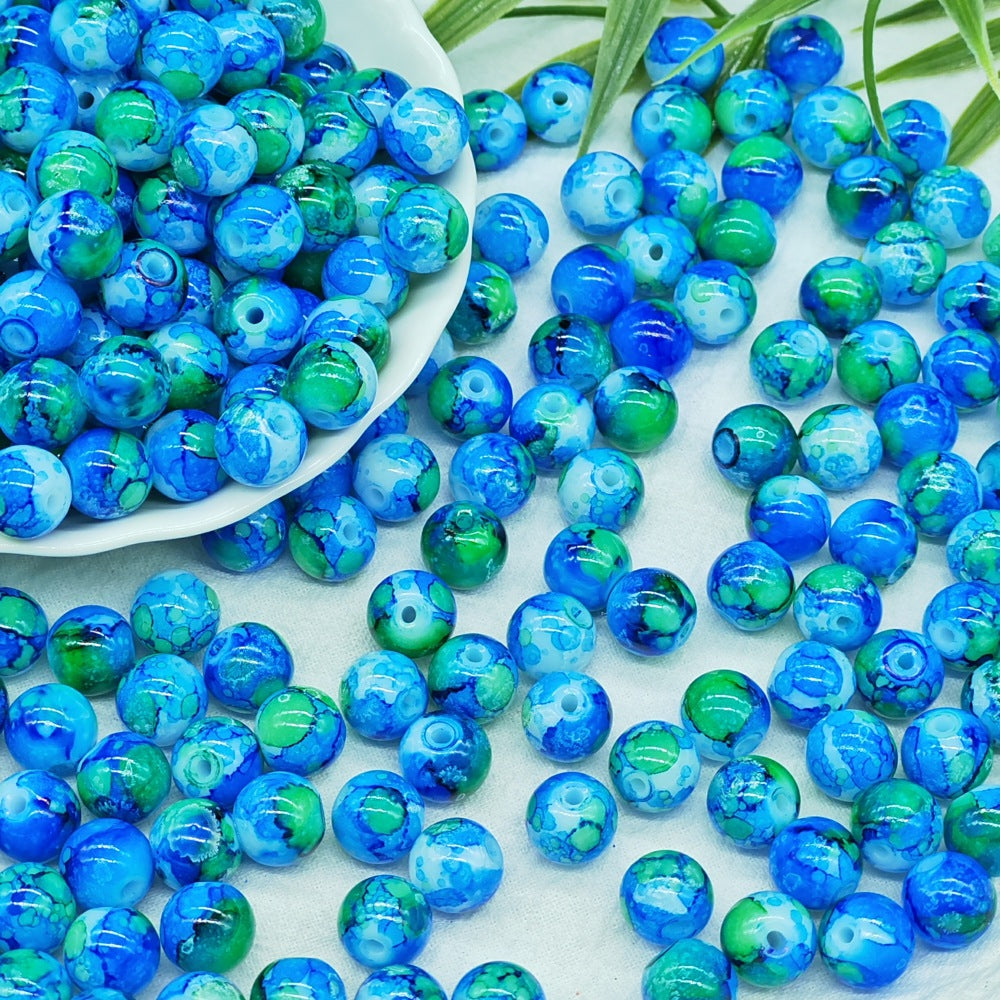 Antique Imitation Ceramic Splash Ink Round Glass Beads 10mm 100pcs 11