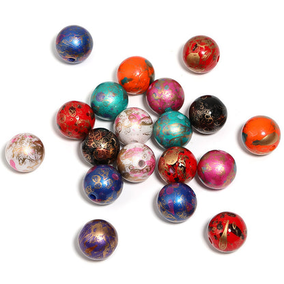 Plating Round Acrylic Beads 16mm Gilded Stamping Ethnic Style 50pcs 5