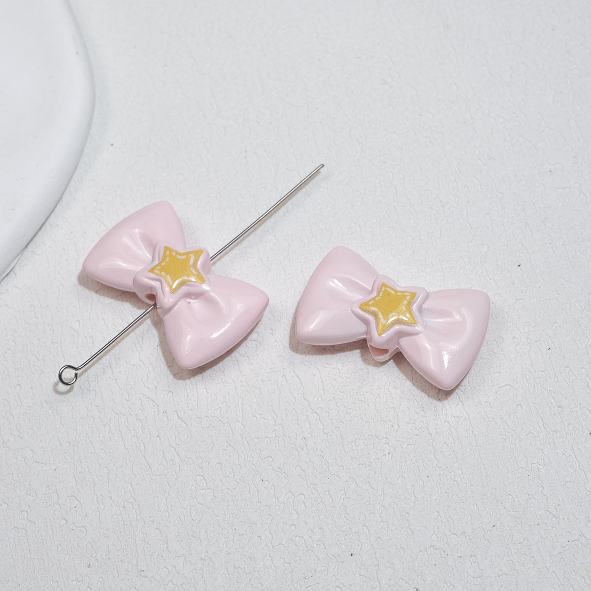 Painted Star Bow Acrylic Beads 28mm Glossy Mixed Colors 30pcs 7