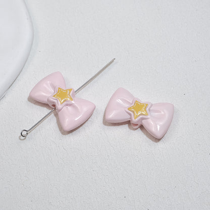 Painted Star Bow Acrylic Beads 28mm Glossy Mixed Colors 30pcs 7