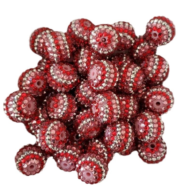 Rhinestone Bubblegum Beads 16-22mm Pink Striped Resin Valentine 5pcs 2