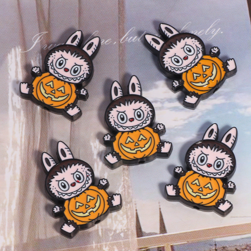 Halloween Labub Pumpkin Metal Beads 25mm Enamel Alloy 10pcs 3