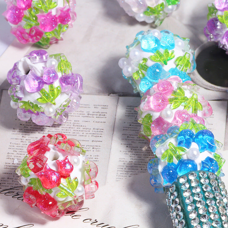 Embellished Bubblegum Beads 20mm Crystal Rose Polymer Clay 5pcs 4