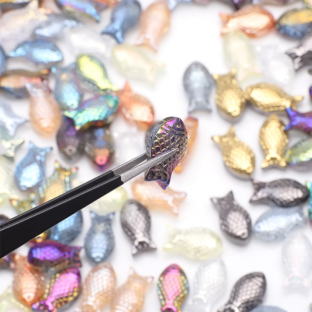 Electroplated Transparent Fish Glass Beads 8x15mm 30pcs 4