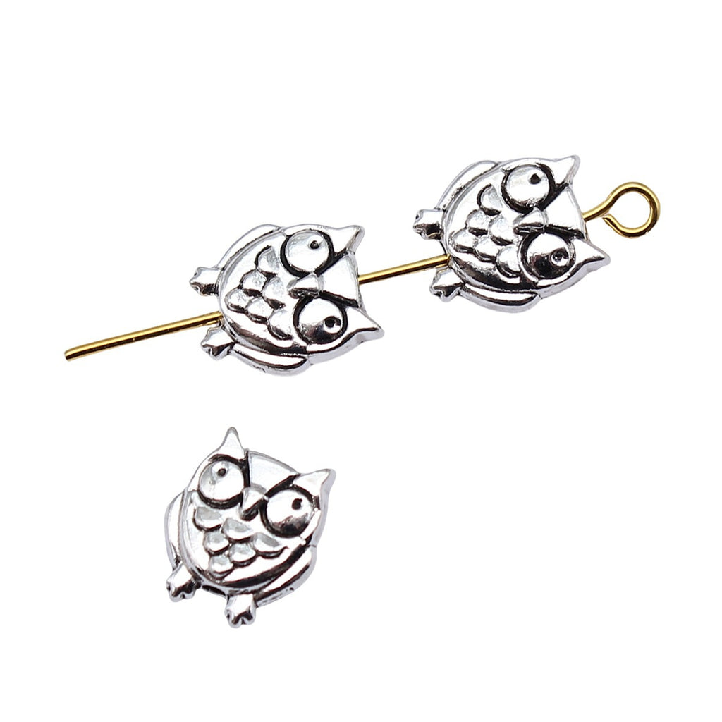 Owl Metal Beads 11mm Double-Sided Shiny Silver Tone 40pcs 3