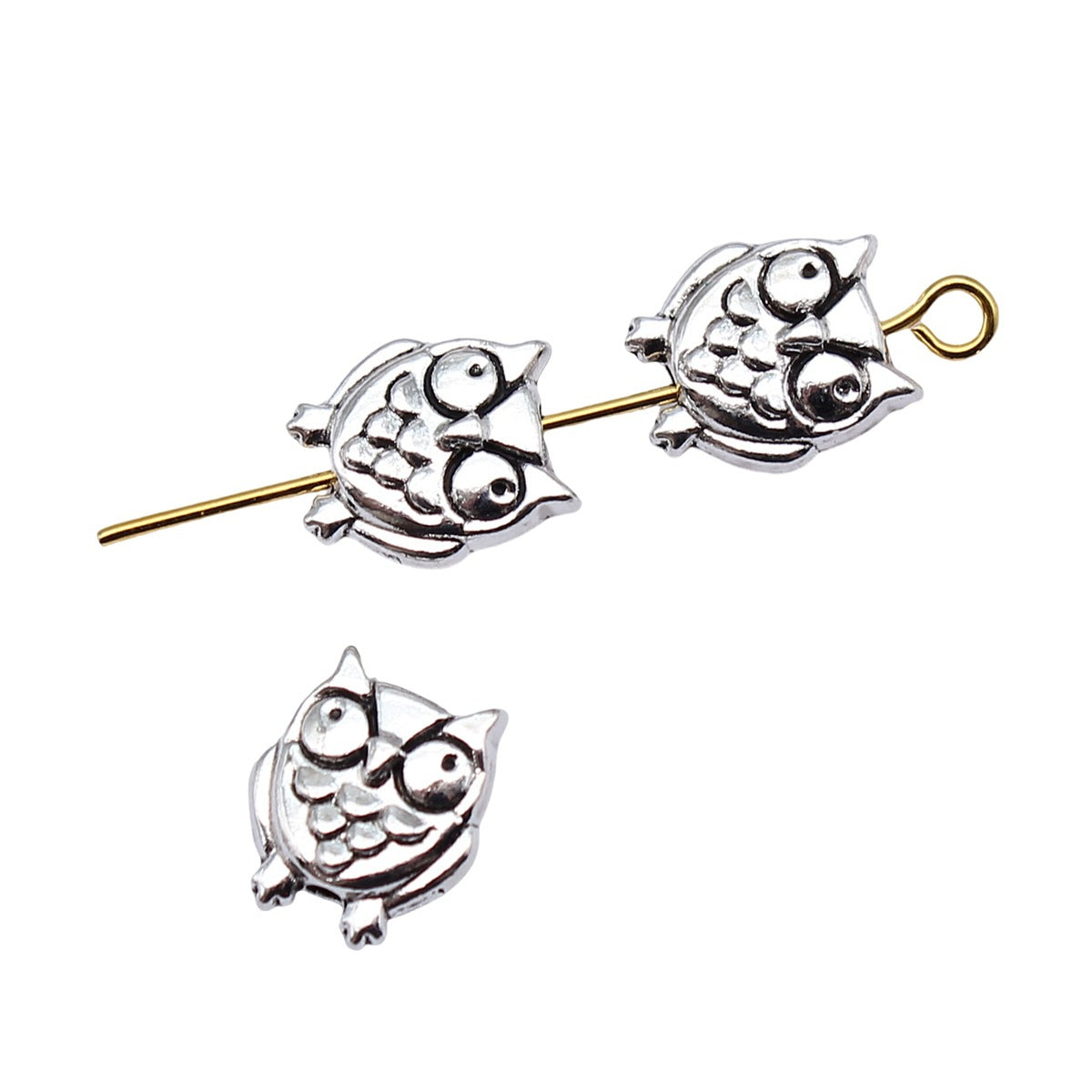 Owl Metal Beads 11mm Double-Sided Shiny Silver Tone 40pcs 3