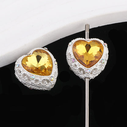 Double-Sided Heart Rhinestone Beads 22mm Alloy Encrusted 10pcs 13
