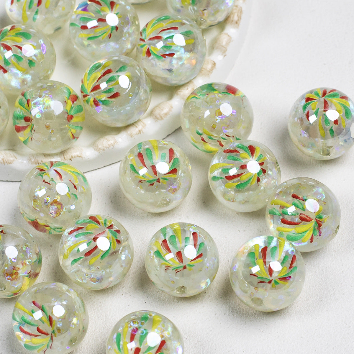 Luminous Fireworks Pattern Resin Beads 15mm Round 10pcs 11