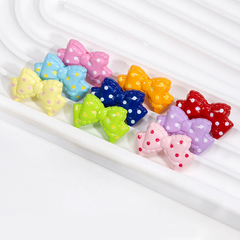 Polka Dotted Double Layer Bow Acrylic Beads 25mm Colorful Glossy 10pcs 4