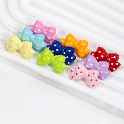 Polka Dotted Double Layer Bow Acrylic Beads 25mm Colorful Glossy 10pcs 4