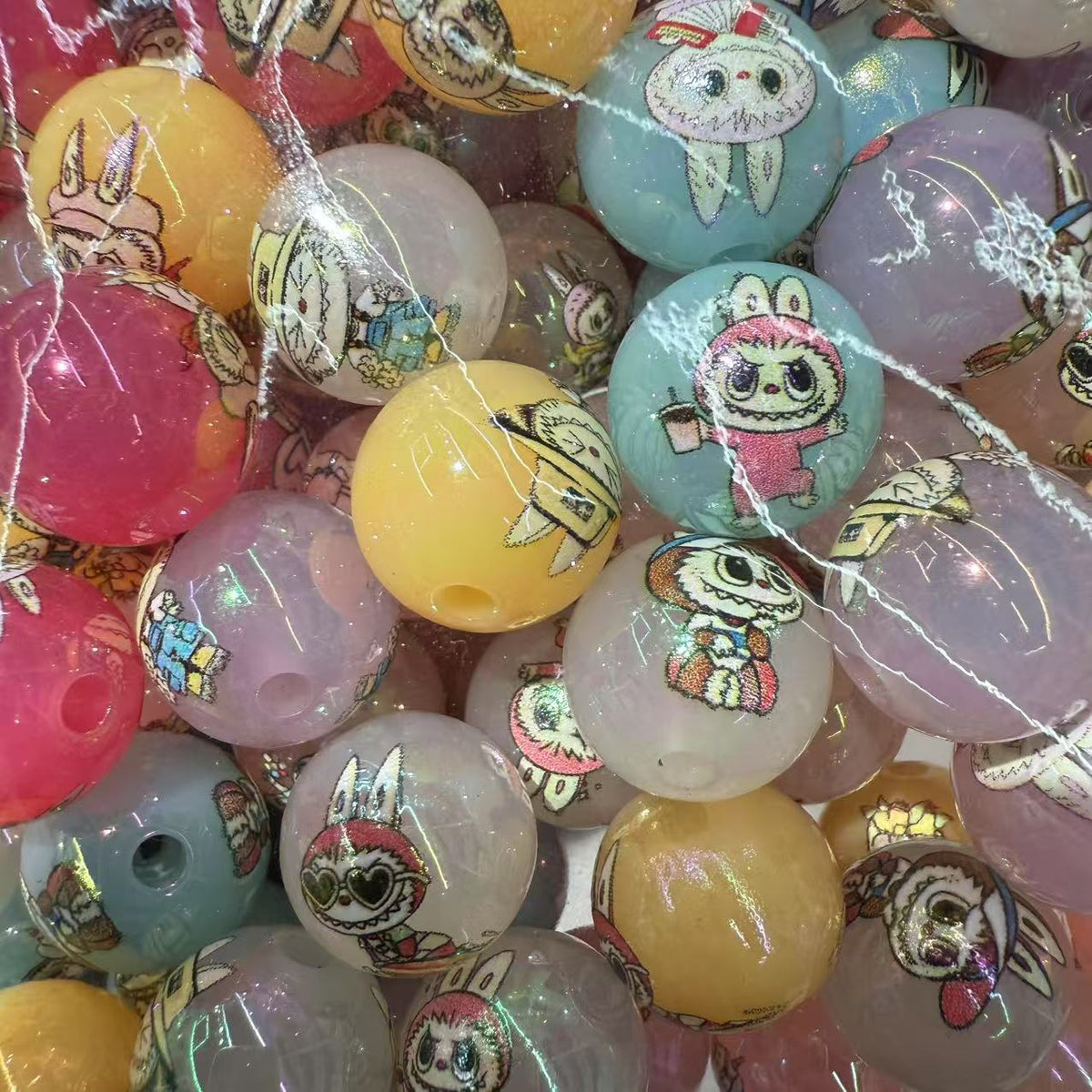 Jelly Color Printed Acrylic Beads 16mm Glossy Animal Print 100pcs