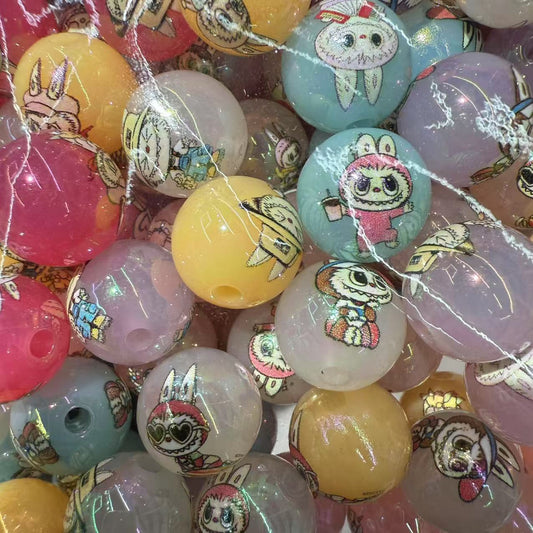 Jelly Color Printed Acrylic Beads 16mm Glossy Animal Print 100pcs
