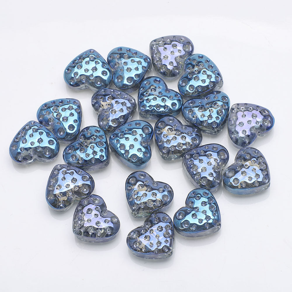 Electroplated Heart Glass Beads 13x15mm Peach Metallic 20pcs 10