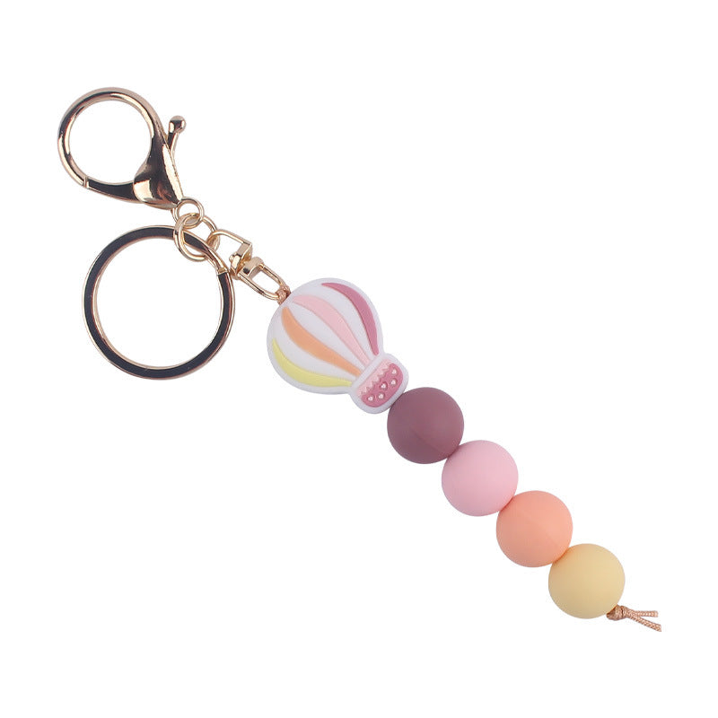 Silicone Hot Air Balloon Beaded Keychain Colorful Gradient Charm 6