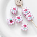 Hand Painted Square Acrylic Beads 14mm Flower Plaid Design 2pcs 6