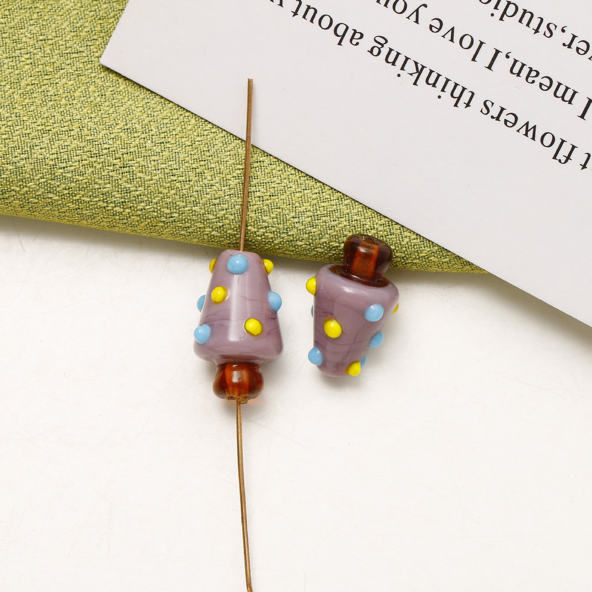 Hand Painted Polka Dot Christmas Tree Lampwork Glass Beads 19mm 4pcs 12