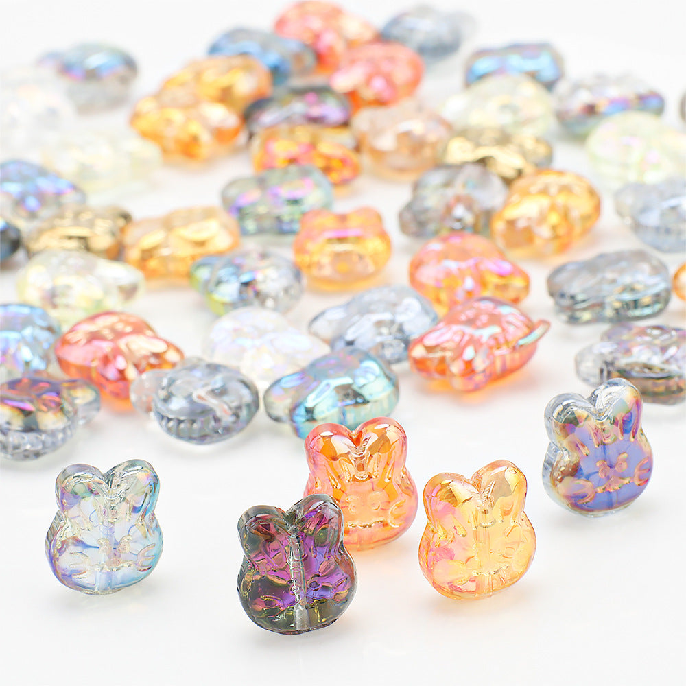 Plating Bunny Head Glass Beads 12mm Iridescent 30pcs