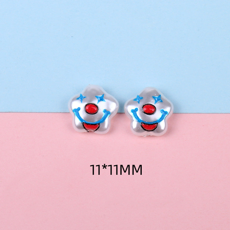 Hand Painted Cartoon Pattern Pearlized Acrylic Beads ABS Plastic 10pcs 9