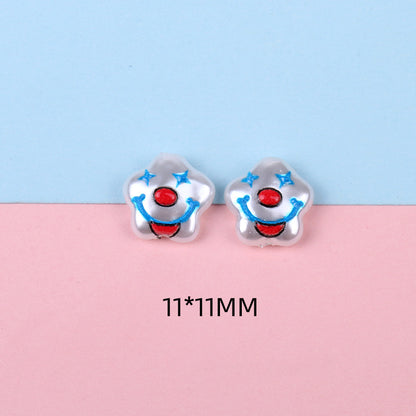 Hand Painted Cartoon Pattern Pearlized Acrylic Beads ABS Plastic 10pcs 9
