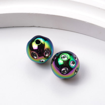 Plated Round Acrylic Beads 16mm UV Rhinestone Embedded 50pcs 7