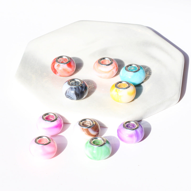Blooming Color Marble Resin Spacer Beads 14mm Glossy Metal-Lined Hole 100pcs 2
