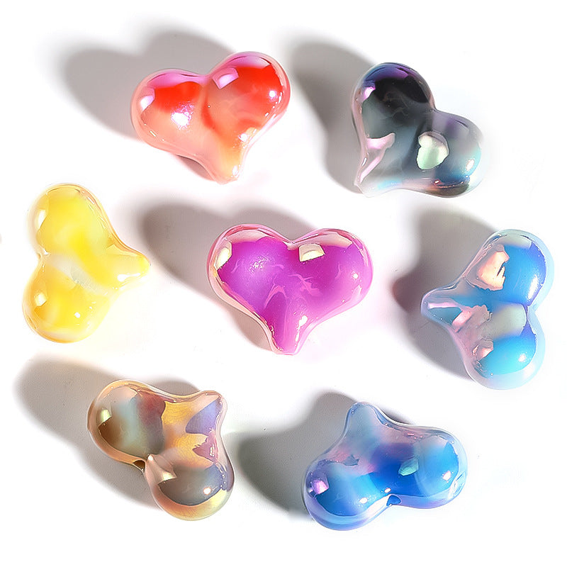UV Finish Heart Acrylic Beads 21.5mm Vibrant Marbled Colors 50pcs
