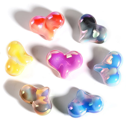 UV Finish Heart Acrylic Beads 21.5mm Vibrant Marbled Colors 50pcs