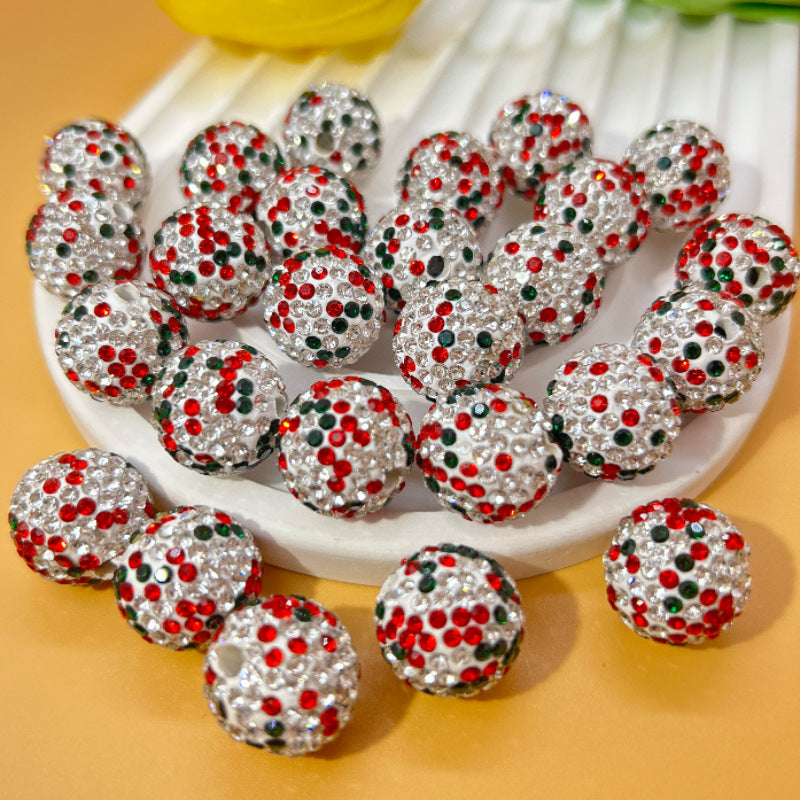 Rhinestone Bubblegum Beads 16-20mm Christmas Series Clay Sparkle 20pcs 8
