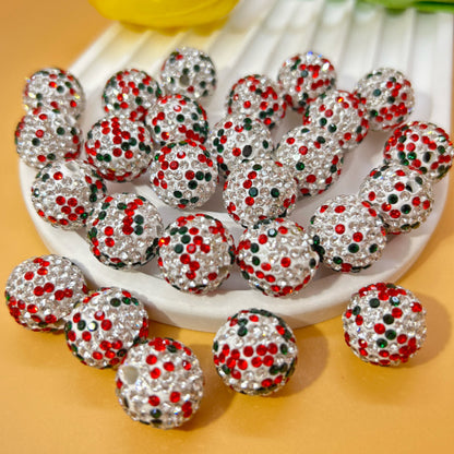 Rhinestone Bubblegum Beads 16-20mm Christmas Series Clay Sparkle 20pcs 8