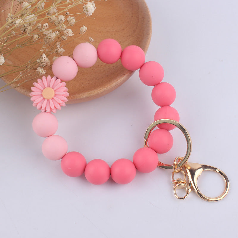 Silicone Beaded Daisy Rose Wristlet Keychain with Gold Clasp 6