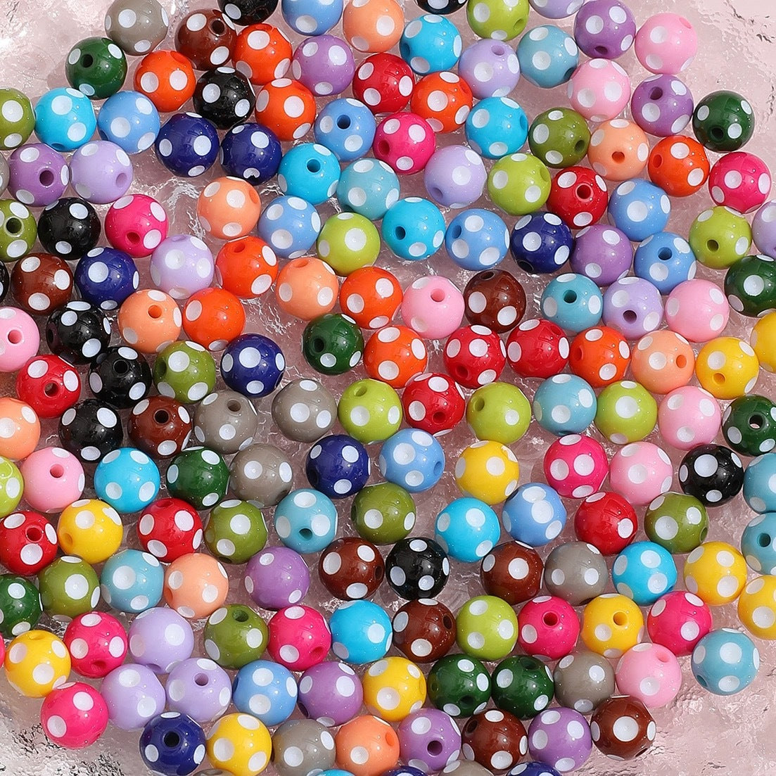 Bright Polka Dot Resin Beads 12mm Glossy Multicolor 20pcs 4