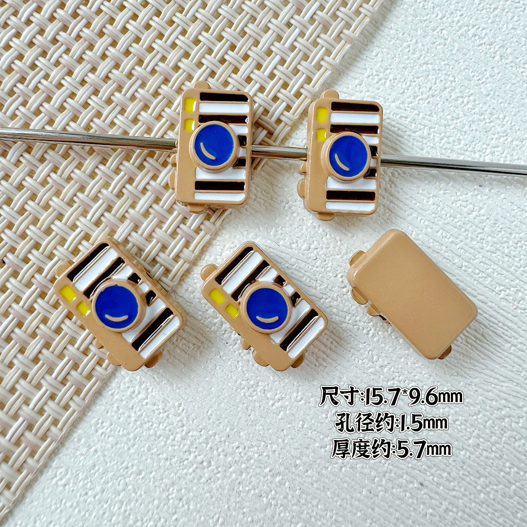 Baking Painted House and Camera Metal Beads 11mm 15mm Pastel Colors 20pcs 23