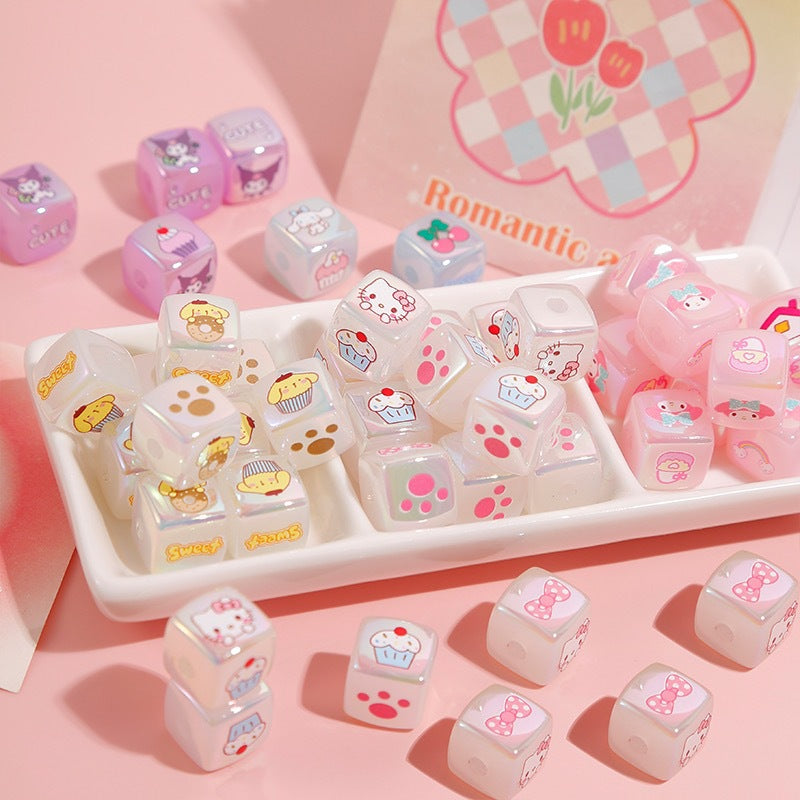 Jelly Color Sanrio Printed Acrylic Square Beads 14mm 10pcs