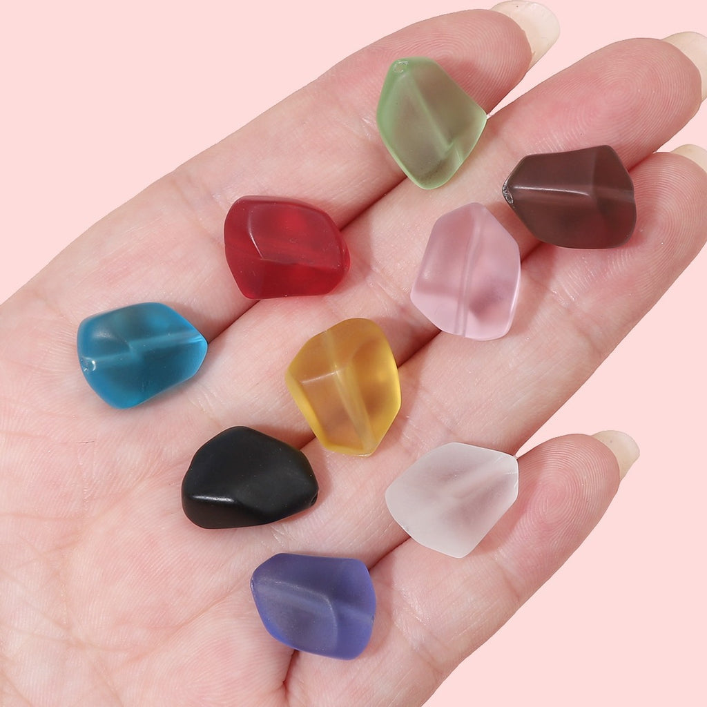 Frosted Flat Stone Glass Beads 12x15mm Matte Mixed Colors 20pcs 3