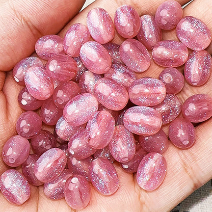 Glitter Oval Resin Beads 8mm 11mm 14mm 18mm Pink Sparkle 30pcs 2