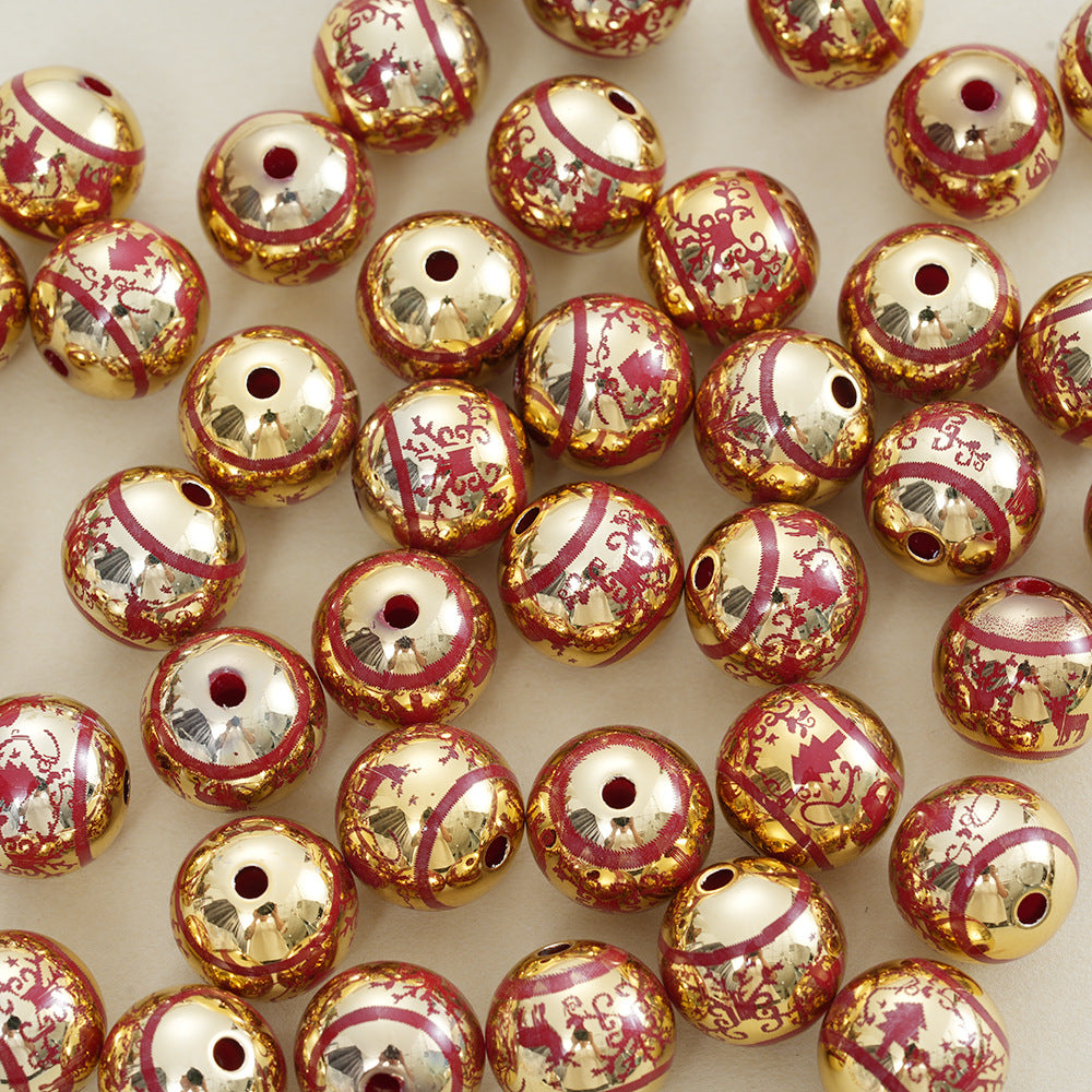 UV Plating Christmas Deer Acrylic Beads 16mm Golden Red Print 10pcs 3