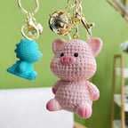 Resin Animal Keychain Pig Duck with Braided Strap and Gold Accents 2