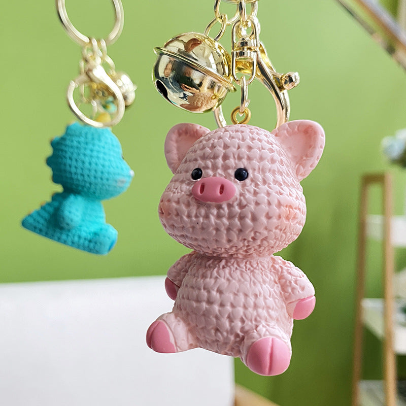 Resin Animal Keychain Pig Duck with Braided Strap and Gold Accents 2