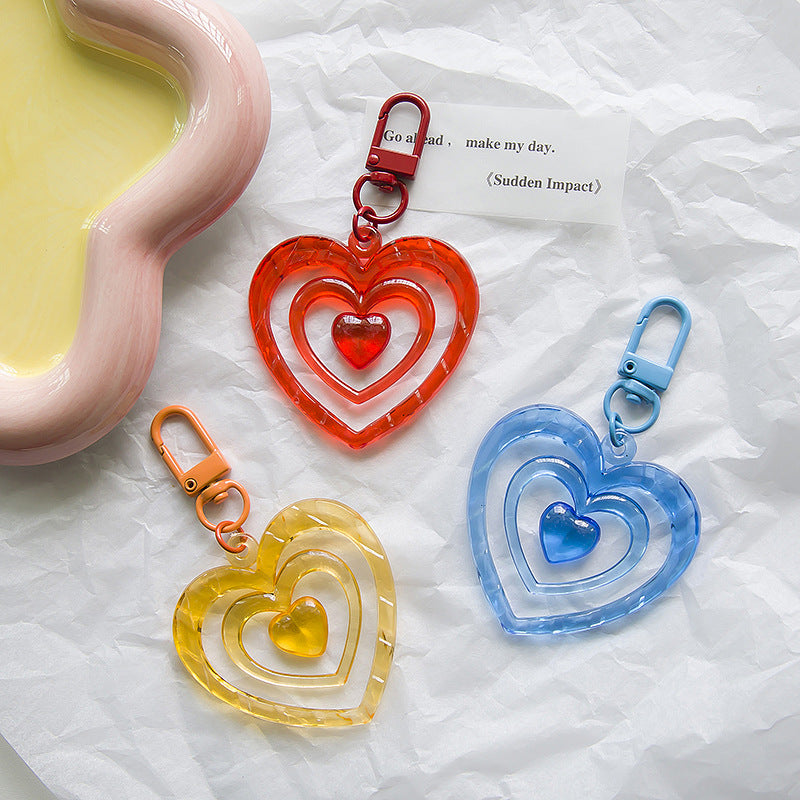 Resin Colored Hollow Heart Keychain Glossy Layered Design 3