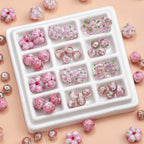 Lampwork Glass Beads Floral Pink Tone Translucent Faceted 4pcs 3