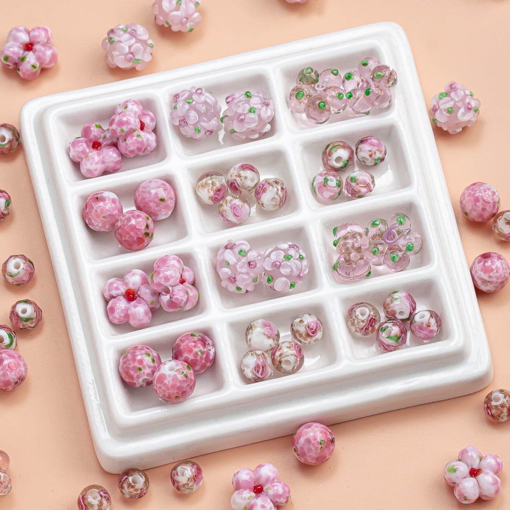 Lampwork Glass Beads Floral Pink Tone Translucent Faceted 4pcs 3