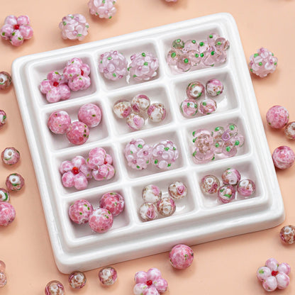 Lampwork Glass Beads Floral Pink Tone Translucent Faceted 4pcs 3