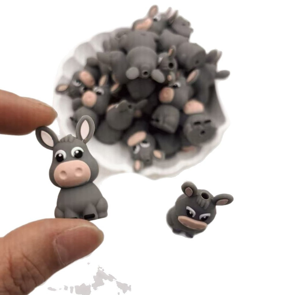 Silicone 3D Focal Beads Donkey Soft Gray with Pink Snout 20pcs 5