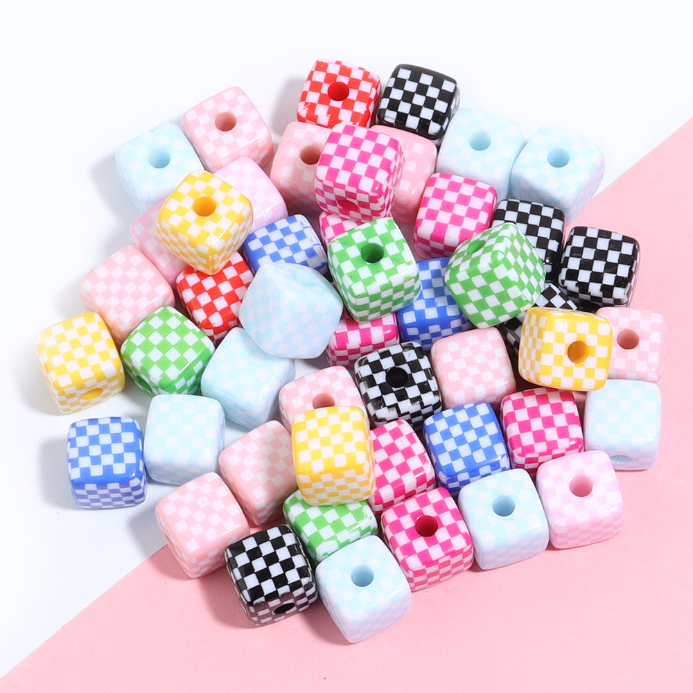 Colored Checkerboard Rounded Acrylic Square Beads 13mm 10pcs 2