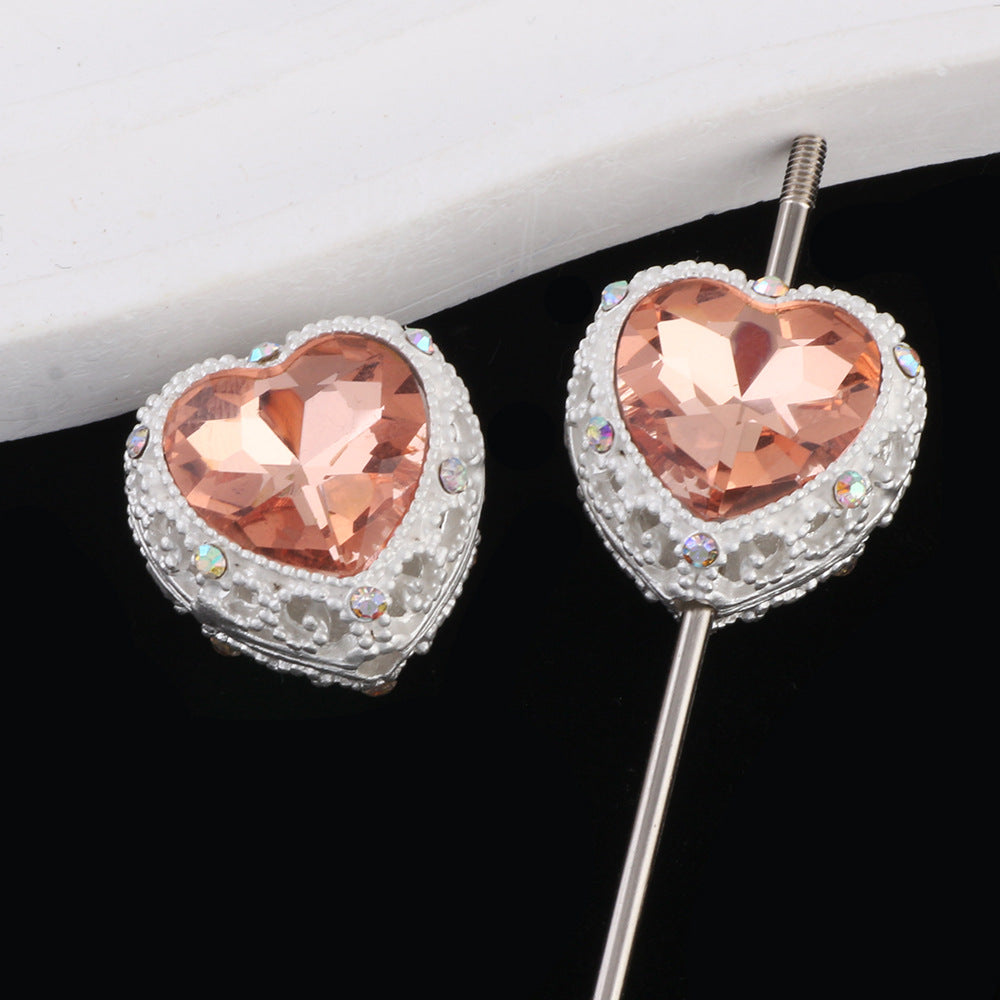 Double-Sided Heart Rhinestone Beads 22mm Alloy Encrusted 10pcs 12