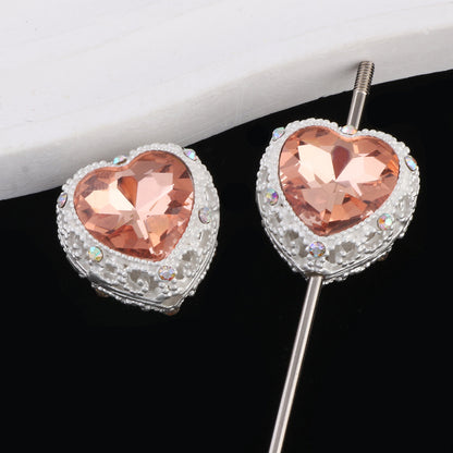 Double-Sided Heart Rhinestone Beads 22mm Alloy Encrusted 10pcs 12